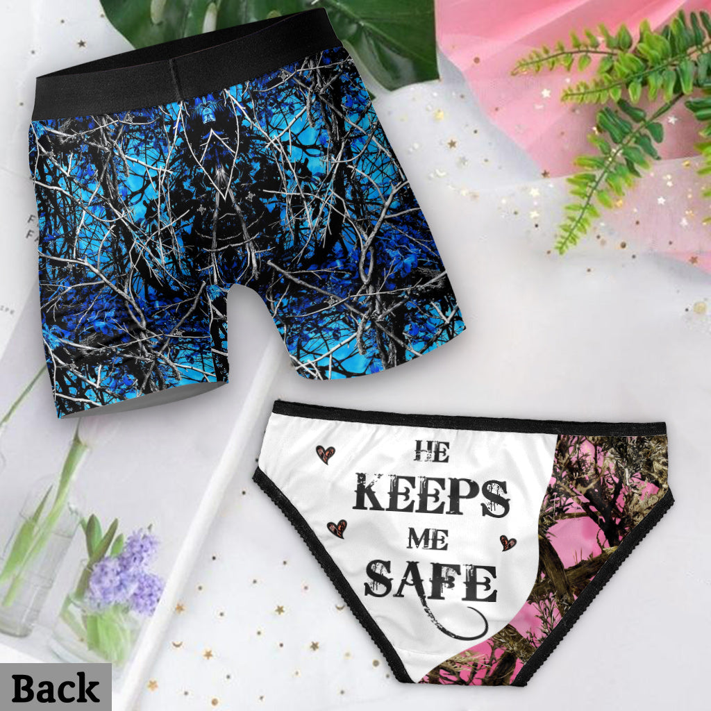 She Keeps Me Wild - Personalized Hunting Lace Border Women Briefs And Men’s Boxer Briefs