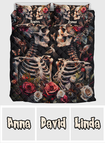 Skull Lovers Vintage Roses - Personalized Skull Quilt Set