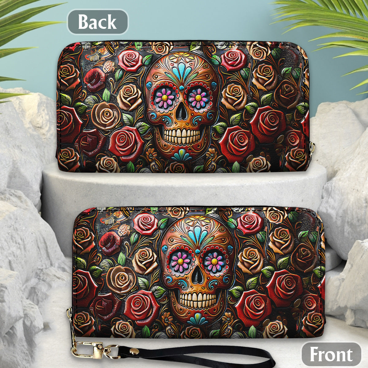 Roses And Skull - Skull Leather Long Wallet
