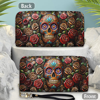 Roses And Skull - Skull Leather Long Wallet