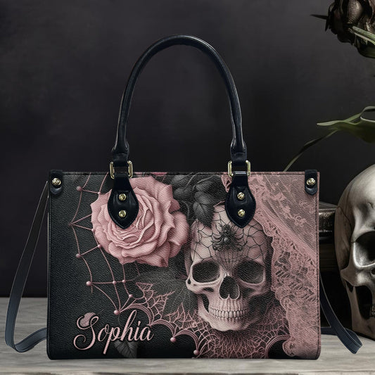 Enchanting Floral & Skull - Personalized Skull Leather Handbag