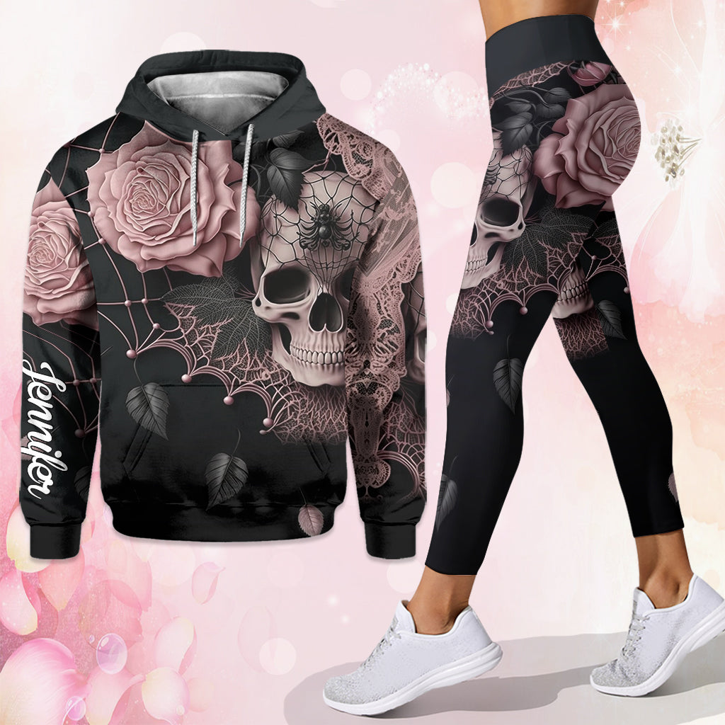 Roses And Skull - Personalized Skull Hoodie and Leggings