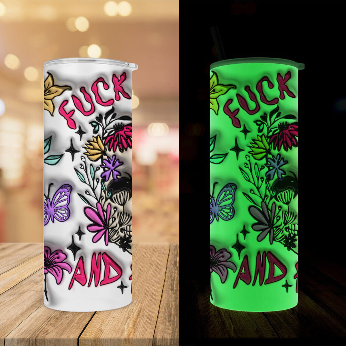 Fuck Around And Find Out - Personalized Skull Glow Skinny Tumbler