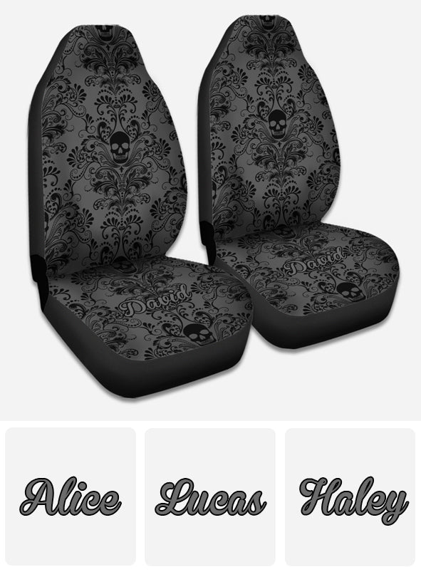 Black & Gray Floral Skull - Personalized Skull Seat Covers