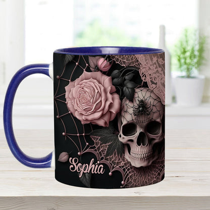 Roses And Skull - Personalized Skull Accent Mug