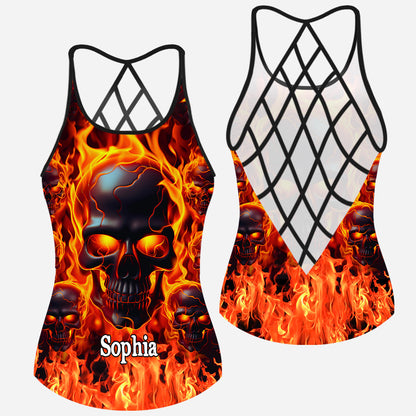 Melted Skull On Fire - Personalized Skull Cross Tank Top