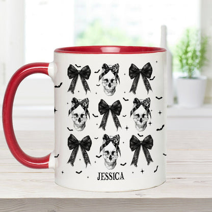 Coquette Bow Halloween Skull - Personalized Skull Accent Mug