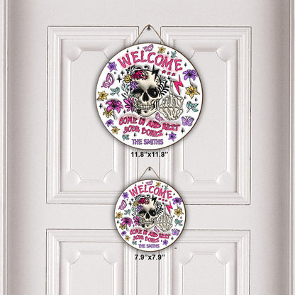 Come In And Rest - Personalized Skull Round Wood Sign