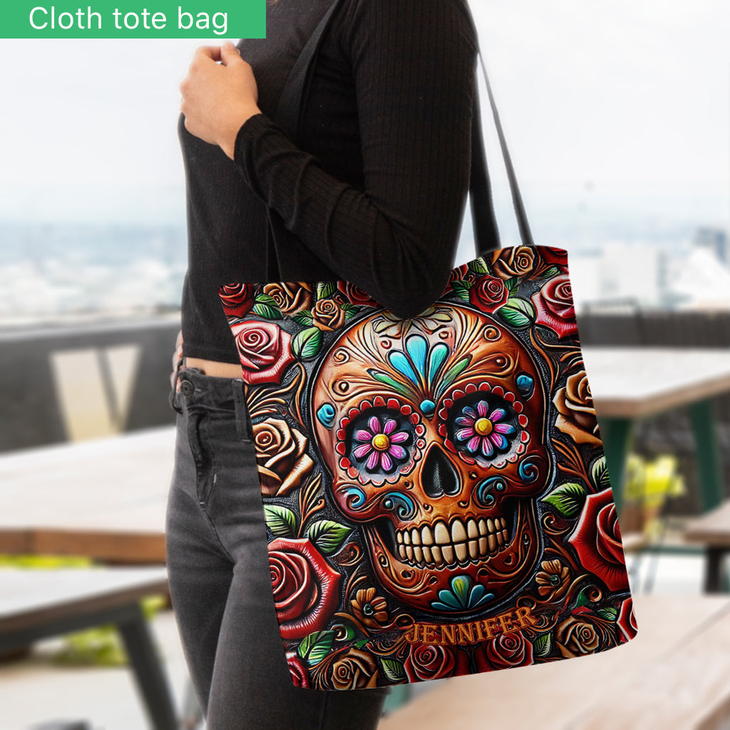 Roses And Skull - Personalized Skull Tote Bag