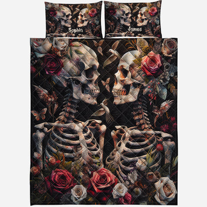 Skull Lovers Vintage Roses - Personalized Skull Quilt Set