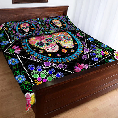 Skull Couple - Personalized Skull Quilt Set