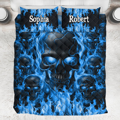 Melted Skull On Fire - Personalized Skull Quilt Set