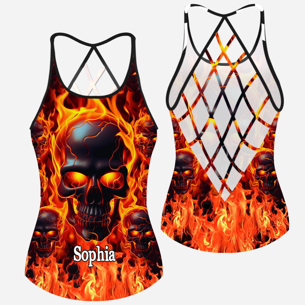 Melted Skull On Fire - Personalized Skull Cross Tank Top