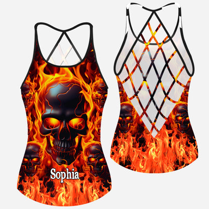 Melted Skull On Fire - Personalized Skull Cross Tank Top