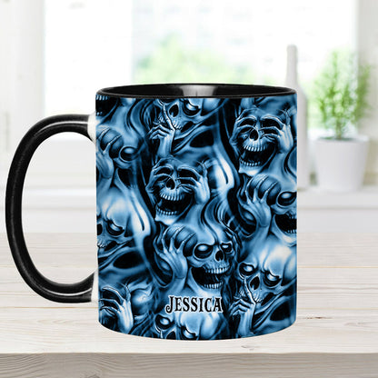 Hear No Evil Speak No Evil See No Evil - Personalized Skull Accent Mug