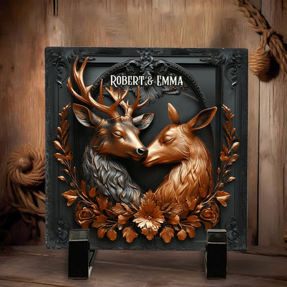 Lovely Deer Couple - Personalized Hunting Square Shaped Stone