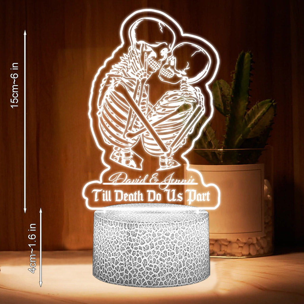 Till Death Do Us Part Custom Couple Skeleton - Personalized Skull Shaped Plaque Light Base