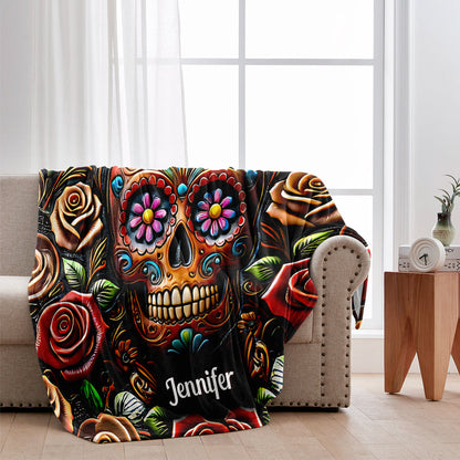 Roses And Skull - Personalized  Skull Blanket