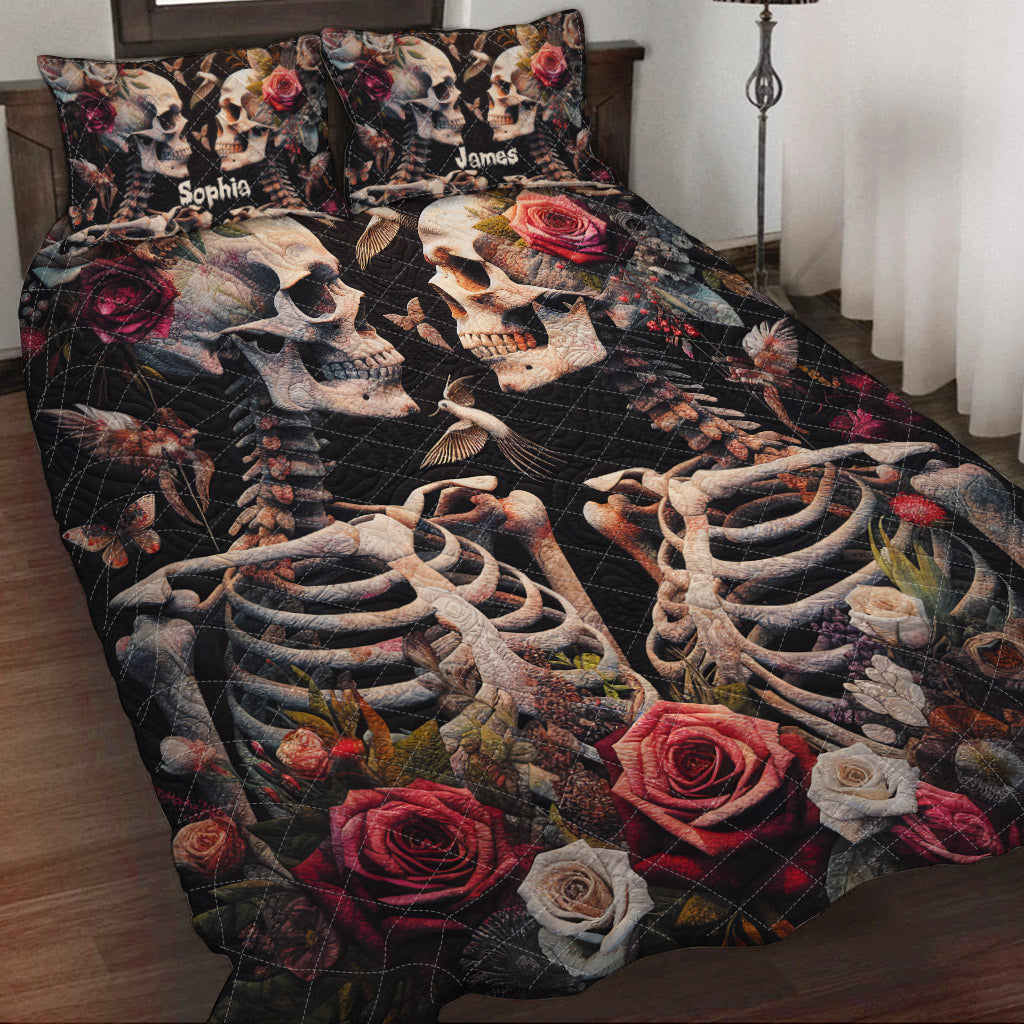Skull Lovers Vintage Roses - Personalized Skull Quilt Set