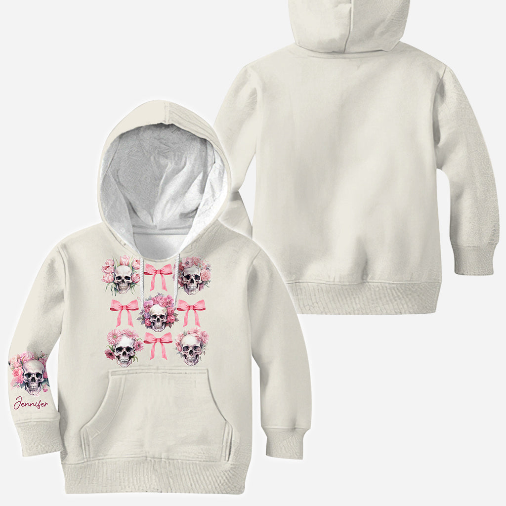 Pink Ribbon Coquette Bow Watercolor Skull - Personalized Skull All Over Shirt