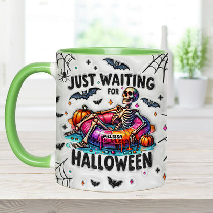 Just Waiting for Halloween - Personalized Skull Accent Mug