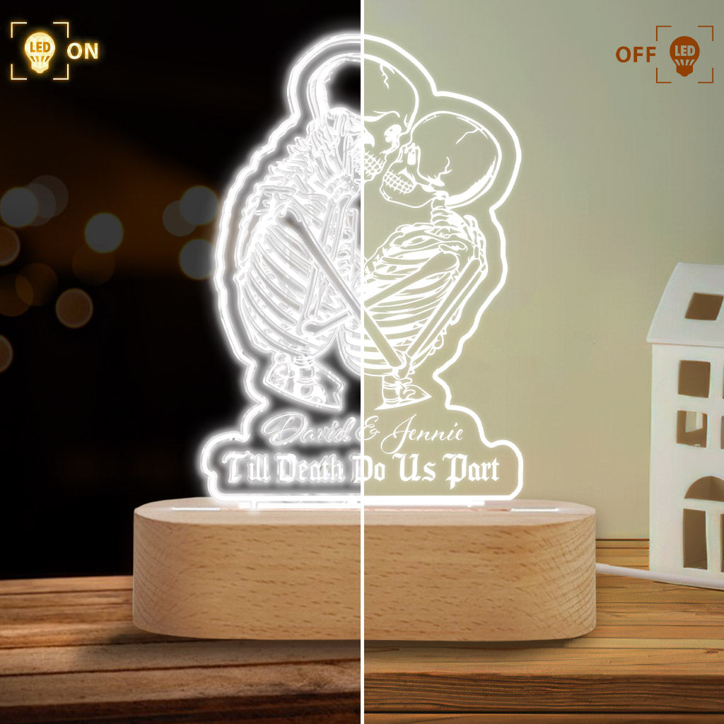Till Death Do Us Part Custom Couple Skeleton - Personalized Skull Shaped Plaque Light Base