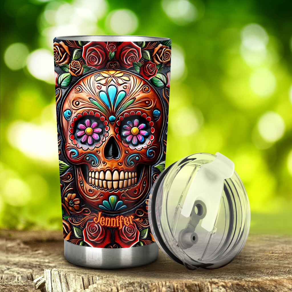 Roses And Skull - Personalized Skull Tumbler