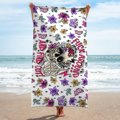 Fuck Around And Find Out - Personalized Skull Beach Towel