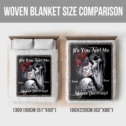It's You And Me Against The World - Personalized Skull Woven Blanket