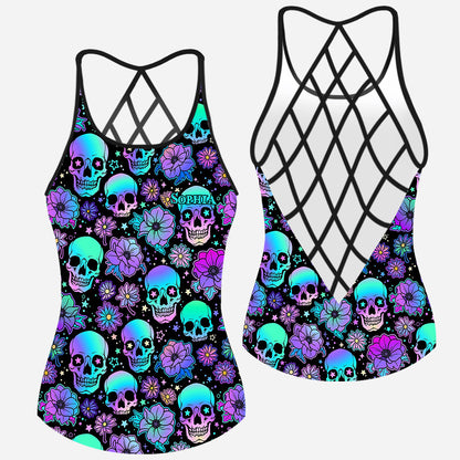 Colorful Skull Pattern - Personalized Skull Cross Tank Top