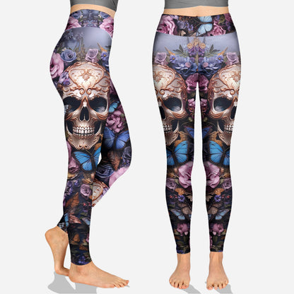 Beauty Of The Dark Skull Roses Butterflies - Personalized Skull Hoodie and Leggings