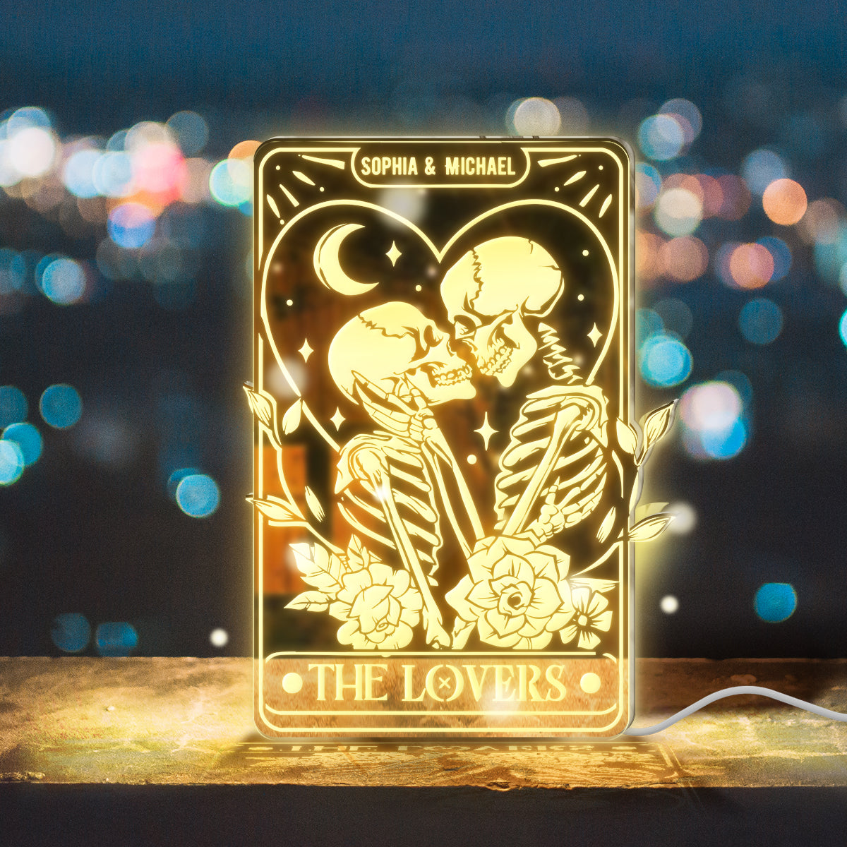 The Lovers - Personalized Skull Mirror Light