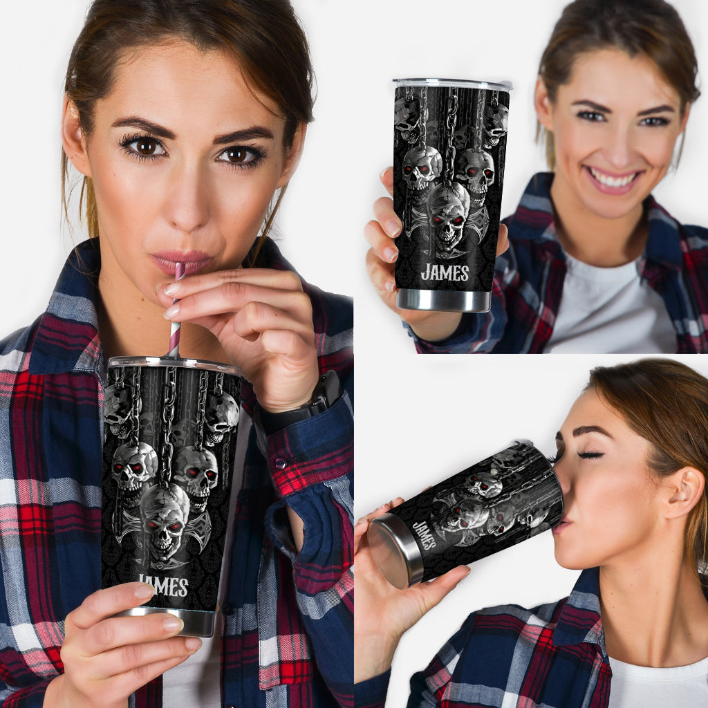 Smoky Black Skeletion - Personalized Skull Tumbler