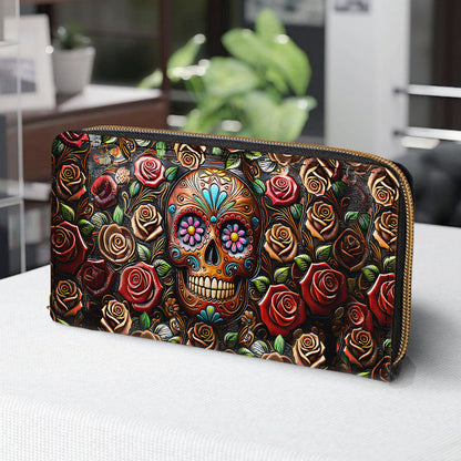 Roses And Skull - Skull Leather Long Wallet