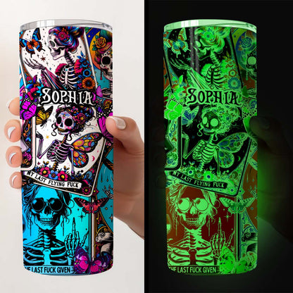 My Last Flying Fck - Personalized Skull Glow Skinny Tumbler