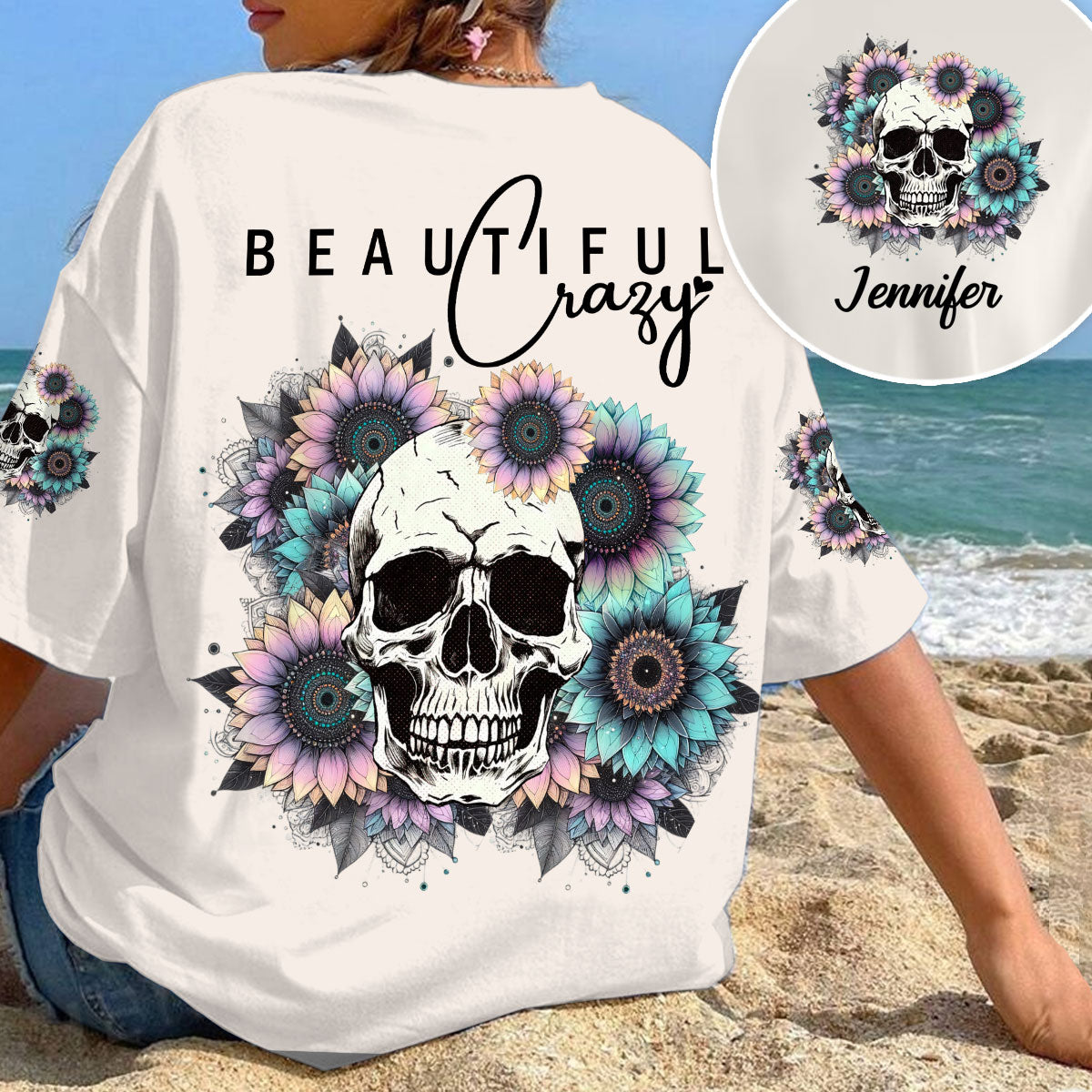 Beautiful Crazy - Personalized Skull All Over Shirt