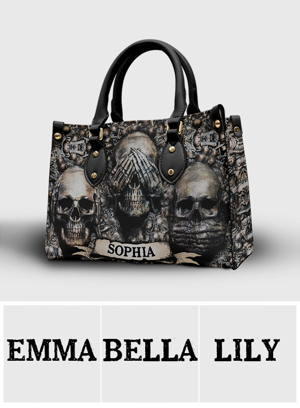 Three Wise Skulls - Personalized Skull Leather Handbag