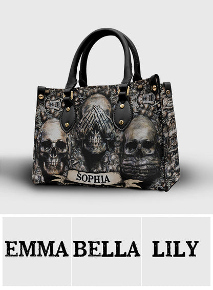 Three Wise Skulls - Personalized Skull Leather Handbag