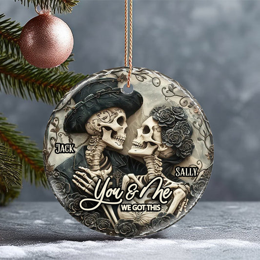 You & Me - Personalized Skull Ceramic Circle Ornament