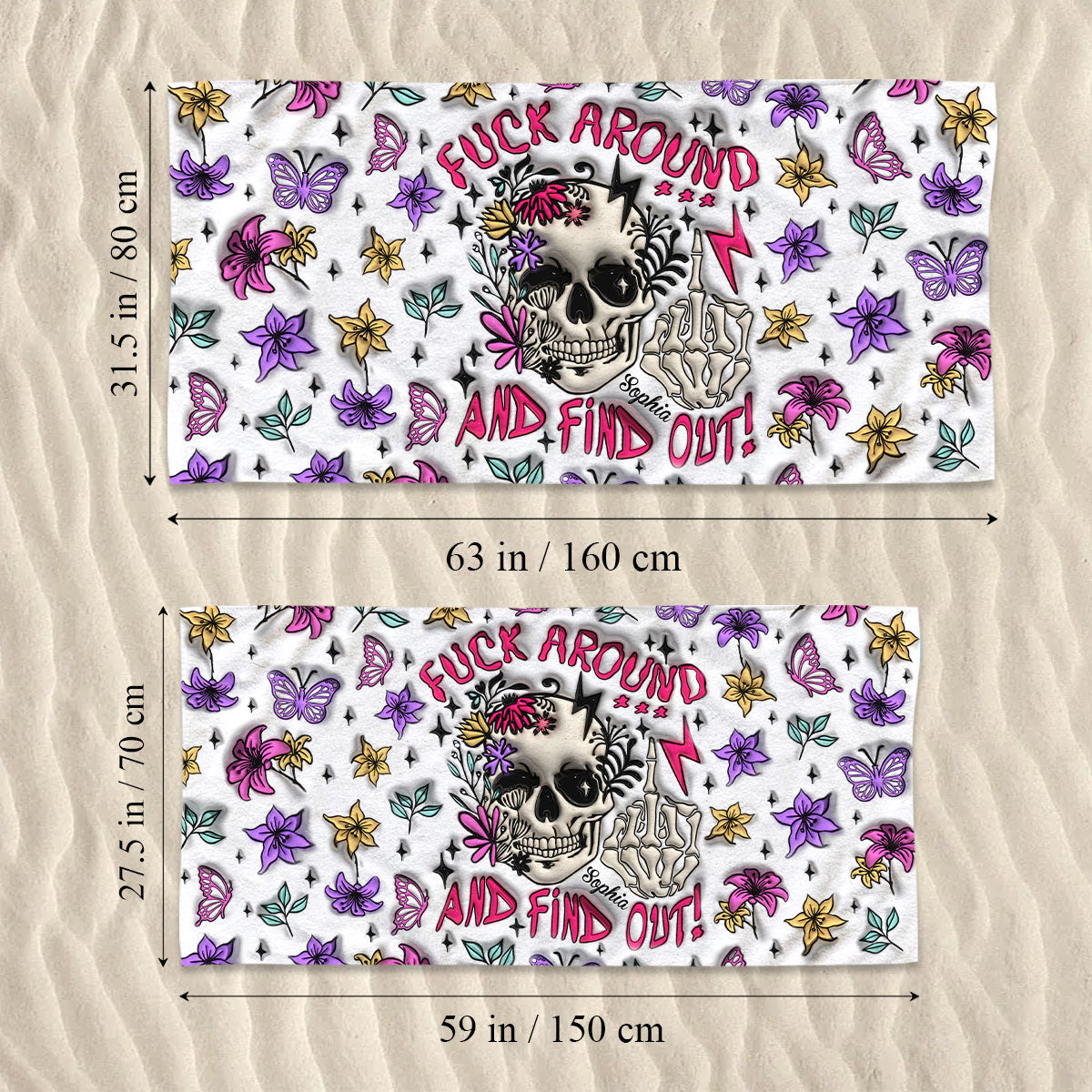 Fuck Around And Find Out - Personalized Skull Beach Towel
