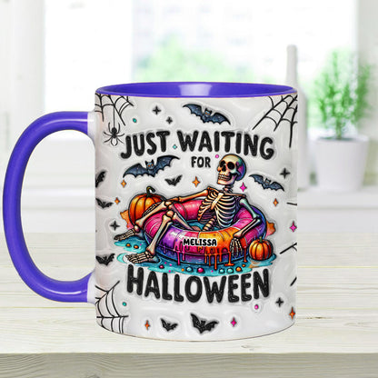 Just Waiting for Halloween - Personalized Skull Accent Mug
