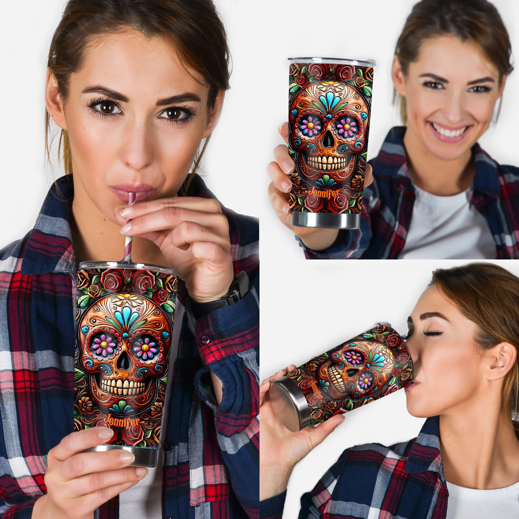 Roses And Skull - Personalized Skull Tumbler