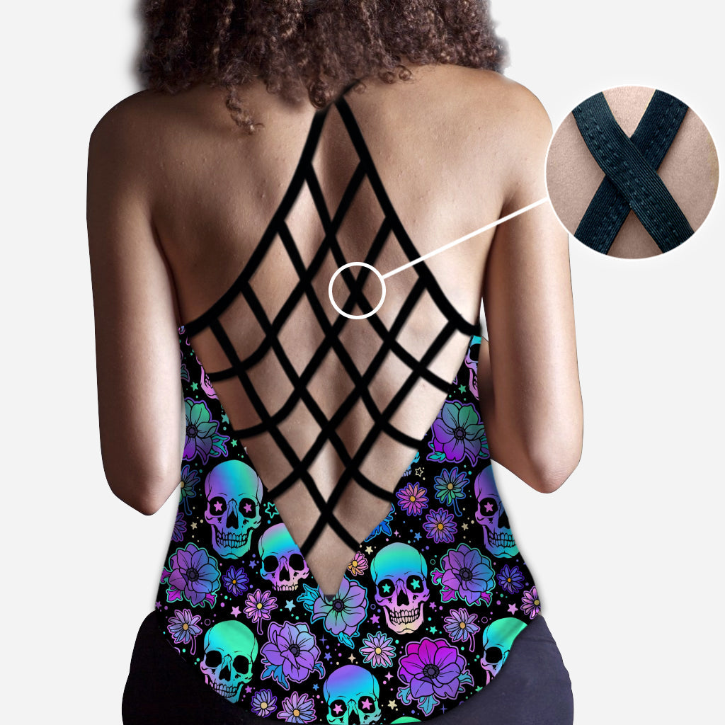 Colorful Skull Pattern - Personalized Skull Cross Tank Top
