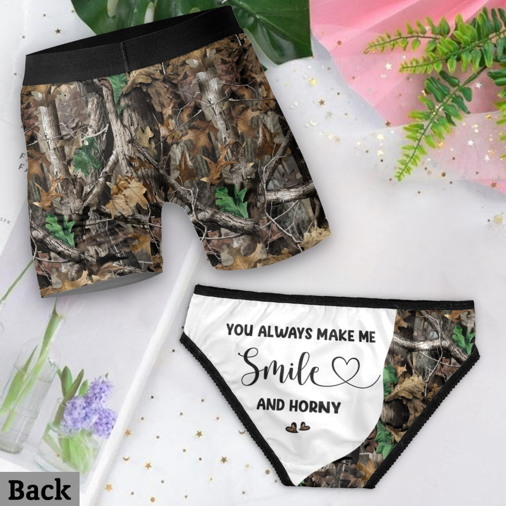 You Always Make Me Smile And Horny - Personalized Hunting Lace Border Women Briefs And Men’s Boxer Briefs