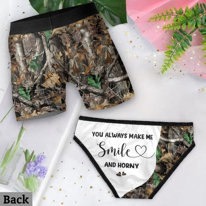 You Always Make Me Smile And Horny - Personalized Hunting Lace Border Women Briefs And Men’s Boxer Briefs