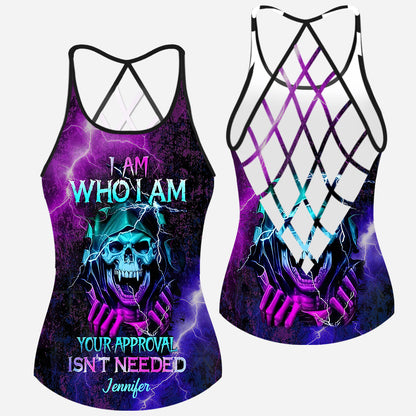 I Am Who I Am, Your Approval Isn't Needed - Personalized Skull Cross Tank Top