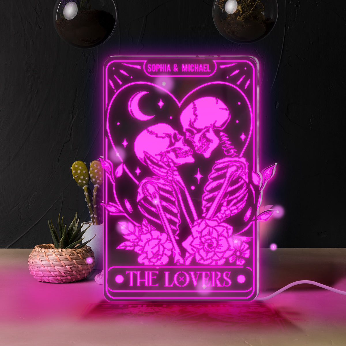 The Lovers - Personalized Skull Mirror Light