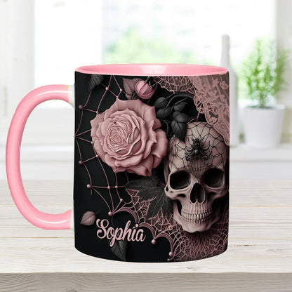 Roses And Skull - Personalized Skull Accent Mug