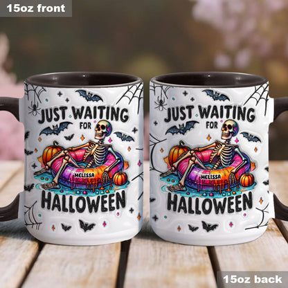 Just Waiting for Halloween - Personalized Skull Accent Mug