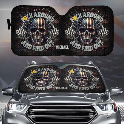 American Flag Skeleton - Personalized Skull Car Sunshade
